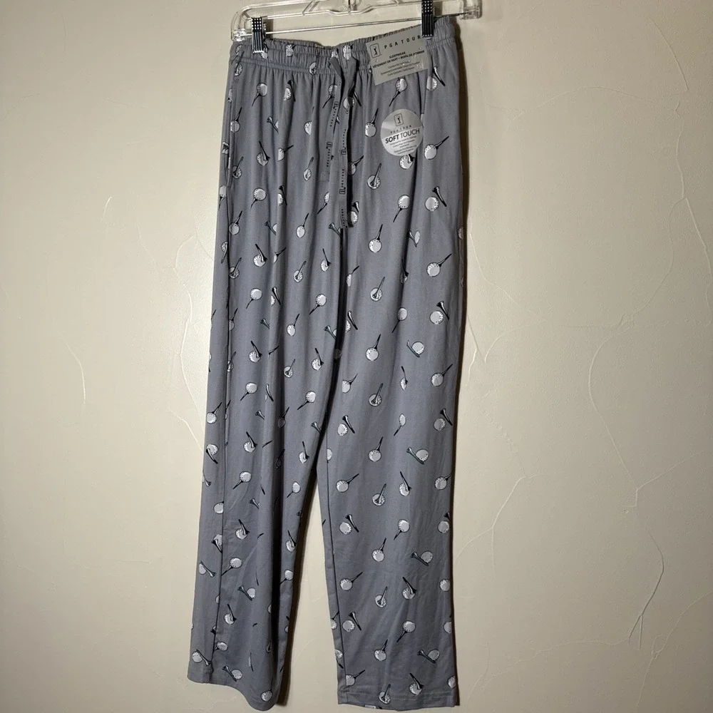 NWT PGA Tour Men's Pajama Pants Small Gray  Golf Balls‎ And Tees Sleepwear Soft